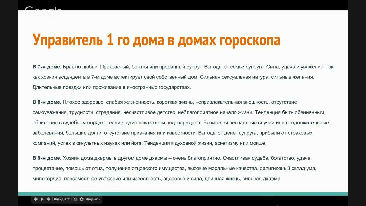 Описание положения управителя первого дома натальной карты в домах гороскопа
